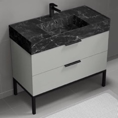 Modern Bathroom Vanity, 40 inch, Black Marble Style Sink, Free Standing